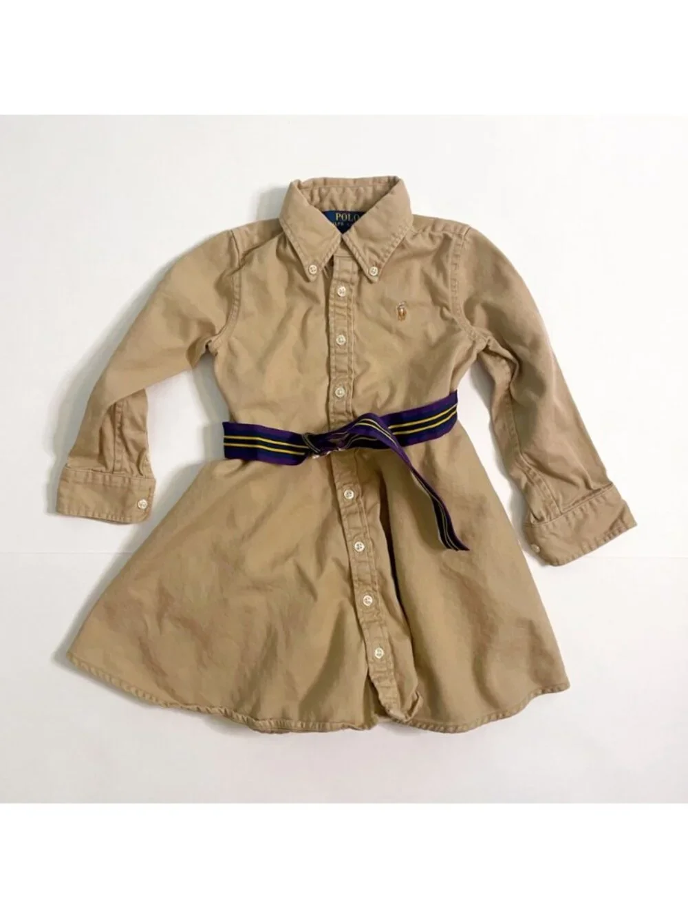 Polo Ralph Lauren Girls Chino Belted Shirtdress, Size 3